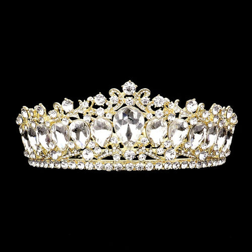 Teardrop Stone Accented Crown Tiara - Gold