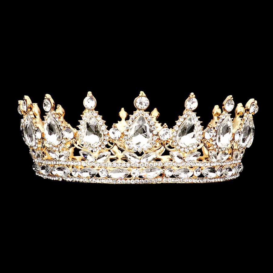 Gold Teardrop Stone Accented Crown Tiara, This crown tiara is a classic royal tiara made from gorgeous stone accented is the epitome of elegance. Exquisite design with beautiful color and brightness makes you more eye-catching in the crowd and will make you more charming and pretty without fail.