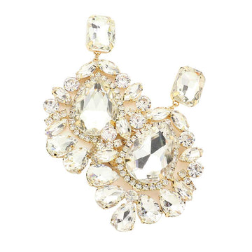 Gold Teardrop Stone Accented Dangle Evening Earrings, Beautifully crafted design adds a gorgeous glow to your special outfit. Stone Accented jewelry that fits your lifestyle on special occasions! Luminous Teardrop Stone and sparkling glow give these stunning earrings an elegant look and make you stand out. The perfect accessory for adding just the right amount of shimmer and a touch of class to special events.