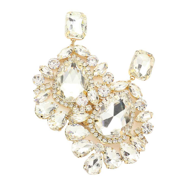 Gold Teardrop Stone Accented Dangle Evening Earrings, Beautifully crafted design adds a gorgeous glow to your special outfit. Stone Accented jewelry that fits your lifestyle on special occasions! Luminous Teardrop Stone and sparkling glow give these stunning earrings an elegant look and make you stand out. The perfect accessory for adding just the right amount of shimmer and a touch of class to special events.