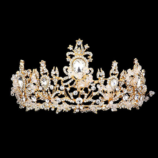 Gold Teardrop Stone Accented Princess Tiara. Elegant and sparkling, this tiara features stones and an artistic design. Makes You More Eye-catching in the Crowd. Suitable for Wedding, Engagement, Prom, Dinner Party, Birthday Party, Any Occasion You Want to Be More Charming.. Perfect for adding just the right amount of shimmer & shine, will add a touch of class, beauty and style to your special events, embellished stone to keep your hair sparkling all day & all night long.