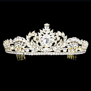 Gold Teardrop Stone Accented Princess Tiara. Elegant and sparkling, this tiara features stones and an artistic design.Perfect for adding just the right amount of shimmer & shine, will add a touch of class, beauty and style to your special events. Makes You More Eye-catching in the Crowd. Suitable for Wedding, Engagement, Prom, Dinner Party, Birthday Party, Any Occasion You Want to Be More Charming.