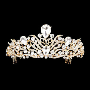 Gold Teardrop Stone Accented Princess Tiara, this princess tiara is a classic royal tiara made from gorgeous stone accented is the epitome of elegance. Exquisite design with beautiful color and brightness makes you more eye-catching in the crowd and will make you more charming and pretty without fail. 