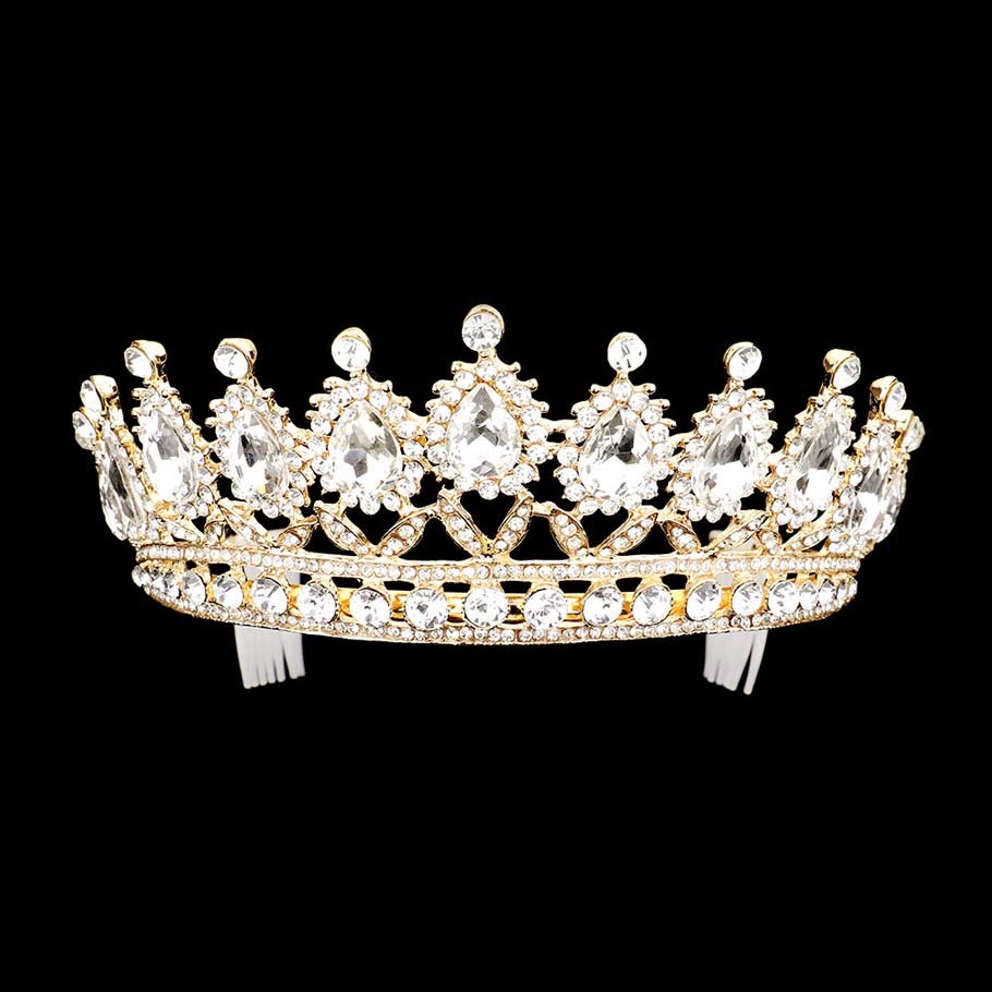 Gold Teardrop Stone Accented Princess Tiara, this princess tiara is a classic royal tiara made from gorgeous stone accented is the epitome of elegance. Exquisite design with gorgeous color and brightness, makes you more eye-catching in the crowd and also it will make you more charming and pretty without fail.