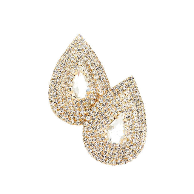 Gold Teardrop Stone Accented Rhinestone Trimmed Evening Earrings. Beautifully crafted design adds a gorgeous glow to any outfit. Jewelry that fits your lifestyle! luminous faux pearls and sparkling rhinestones give these stunning earrings an elegant look. Perfect Birthday Gift, Anniversary Gift, Mother's Day Gift, Graduation Gift, Prom Jewelry, Just Because Gift, Thank you Gift.