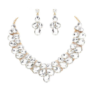 Gold Teardrop Stone Cluster Evening Necklace, These gorgeous Stone pieces will show your class in any special occasion. The elegance of these Stone goes unmatched, great for wearing at a party! stunning jewelry set will sparkle all night long making you shine out like a diamond. perfect for a night out or a black tie party. Awesome gift for  Birthday, Anniversary, Prom, Mother's Day Gift, Sweet 16, Wedding, Bridesmaid.