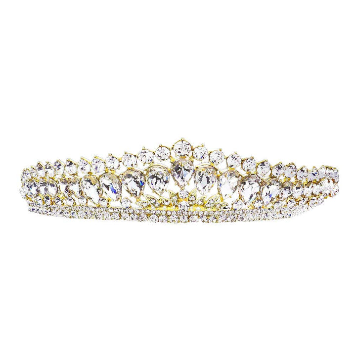 Gold Teardrop Stone Cluster Princess Tiara. Perfect for adding just the right amount of shimmer & shine, will add a touch of class, beauty and style to your special events, embellished glass Stone to keep your hair sparkling all day & all night long. Perfect Gift for every women.