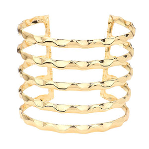 Gold Textured Open Metal Link Detailed Split Cuff Bracelet. Look as regal on the outside as you feel on the inside, create that mesmerizing look you have been craving for!  Can go from the office to after-hours with ease, adds a sophisticated glow to any outfit, stylish cuff bracelet that is easy to put on, take off and comfortable to wear. Perfect gift for your loved one.