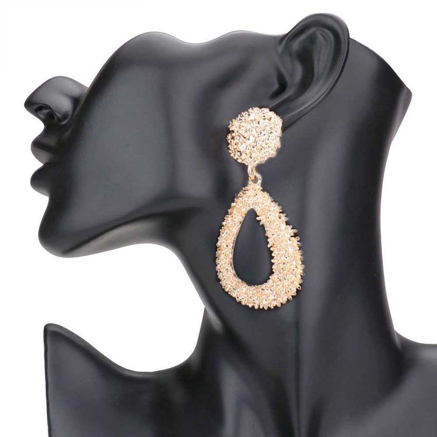 Gold Textured Open Metal Teardrop Dangle Earrings, This earrings are classy and elegant, you will look stunning with this design. Look like the ultimate fashionista with these Earrings! Add something special to your outfit! It will be your new favorite accessory. Perfect Birthday Gift, Anniversary Gift, Mother's Day Gift, Graduation Gift, Prom Jewelry, Just Because Gift, Thank you Gift.