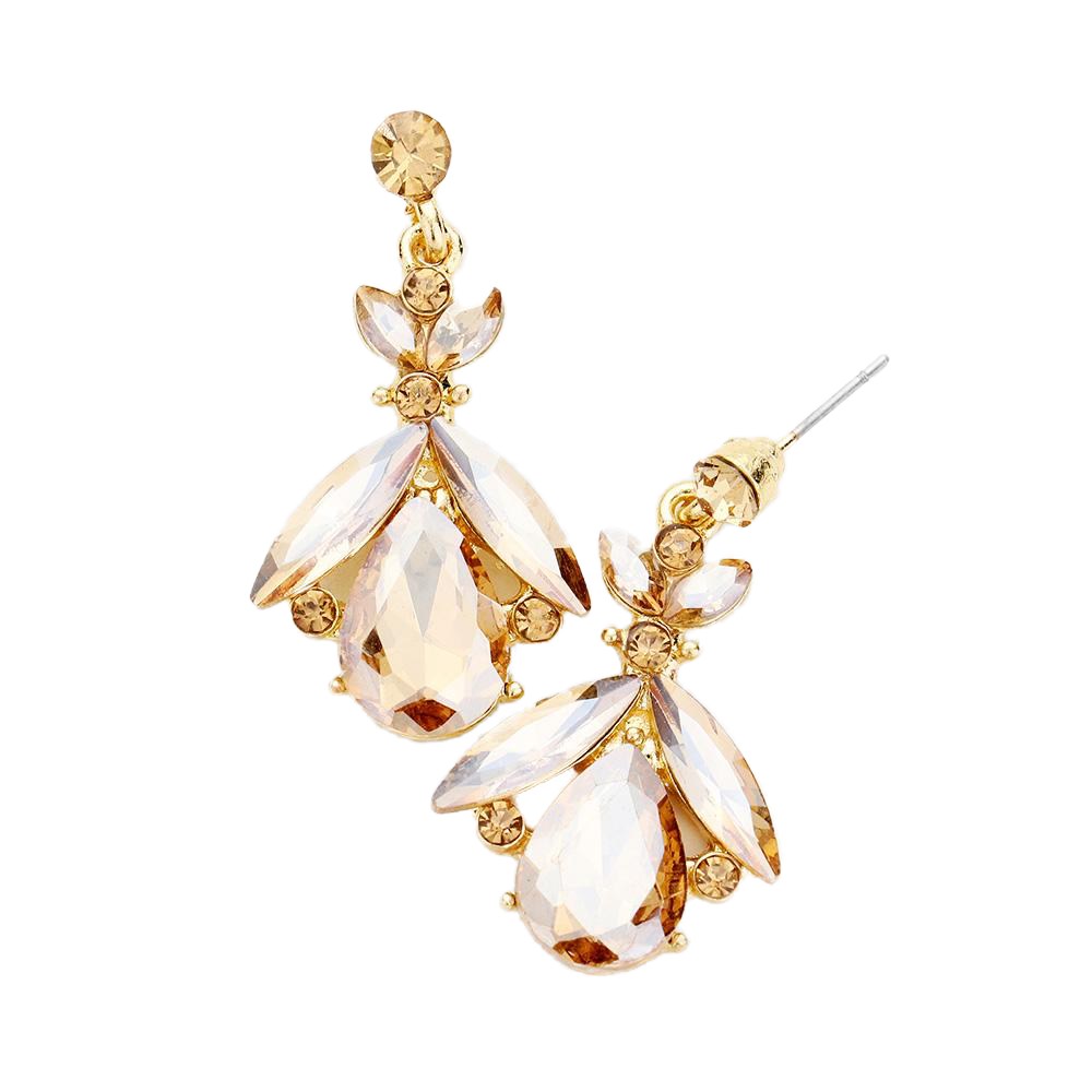 Gold Topaz Teardrop Crystal Marquise Evening Earrings; ideal for parties, weddings, graduation, prom, holidays, pair these exquisite crystal earrings with any ensemble for an elegant, poised look. Birthday Gift, Mother's Day Gift, Anniversary Gift, Quinceanera, Sweet 16, Bridesmaid, Bride, Milestone Gift