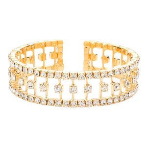 Gold Trendy Brass Metal Rhinestone Cuff Evening Bracelet, get ready with this rhinestone bracelet to receive the best compliments on any special occasion. Put on a pop of color to complete your ensemble and make you stand out on special occasions. Awesome gift for anniversaries, Valentine’s Day, or any special occasion.