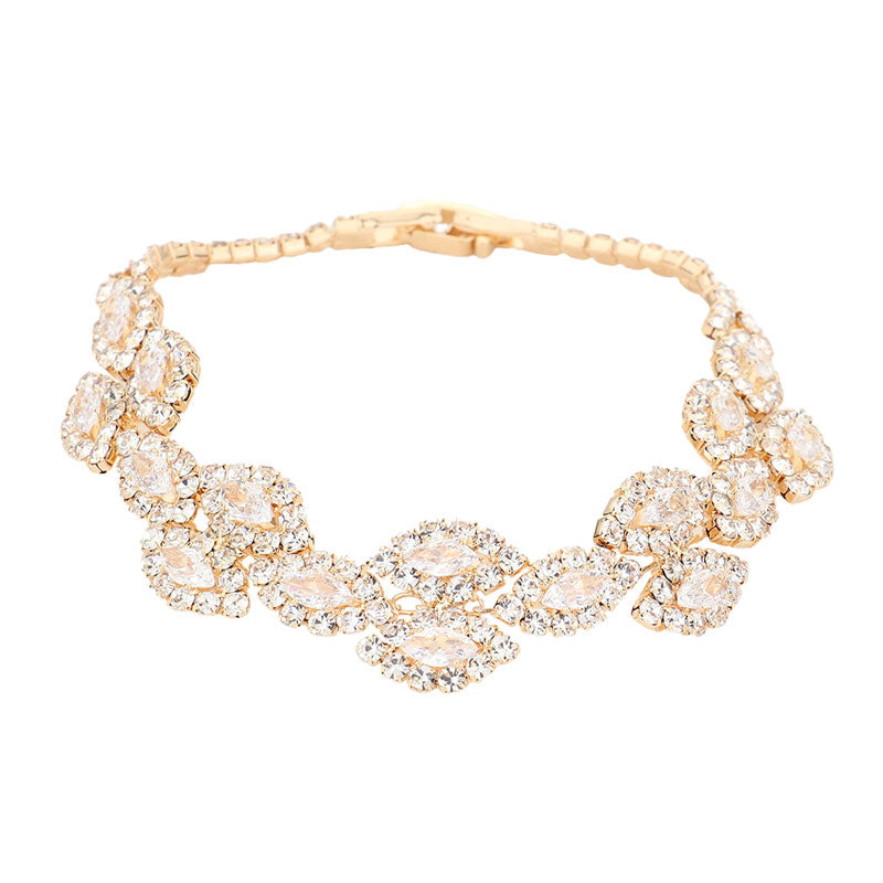 Gold Trendy CZ Marquise Stone Accented Evening Bracelet, get ready to make a glowing beauty and receive compliments with this evening bracelet on your special occasions. Put on a pop of color to complete your ensemble. Perfect for adding just the right amount of shimmer & shine and a touch of class to special events. It's the thing just what you need to update your wardrobe. Perfect gift for Birthday, Anniversary, Mother's Day, Thank you, Just Because Gift, and Daily Wear. Express the royalty with beauty!