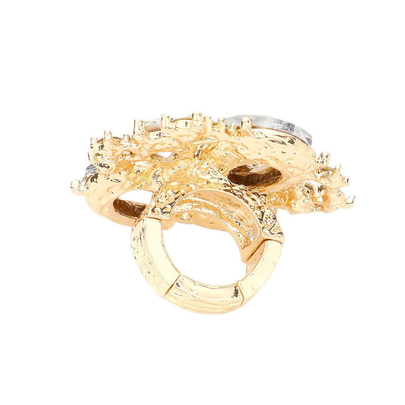 Gold Trendy Multi Stone Stretch Ring, Beautifully crafted design adds a gorgeous glow to any outfit. Jewelry that fits your lifestyle! Perfect for adding just the right amount of shimmer & shine and a touch of class to special events. Perfect Birthday Gift, Anniversary Gift, Mother's Day Gift, Graduation Gift, Just Because Gift, Thank you Gift.