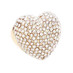 Gold Trendy Stylish Rhinestone Pave Heart Stretch Ring. Beautifully crafted design adds a gorgeous glow to any outfit. Jewelry that fits your lifestyle! Perfect Birthday Gift, Anniversary Gift, Mother's Day Gift, Anniversary Gift, Valentine's Day Gift, Graduation Gift, Prom Jewelry, Just Because Gift, Thank you Gift.