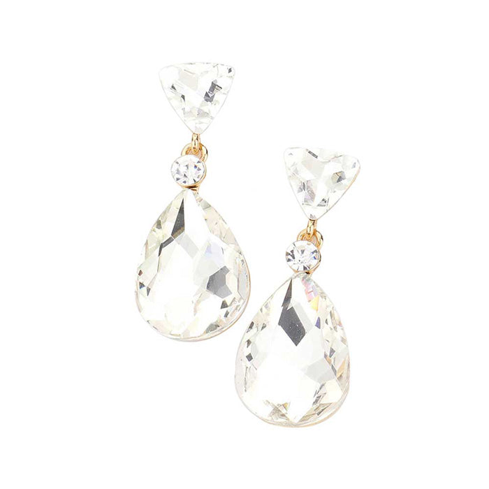 Gold Triangle Round Teardrop Stone Link Dangle Evening Earrings, get into the groove with our gorgeous earrings, add a pop of color to your ensemble, just the right amount of shimmer & shine, touch of class, beauty and style to any special events. Birthday Gift, Anniversary Gift, Mother's Day Gift, Graduation Gift.