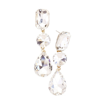 Gold Triple Crystal Rhinestone Evening Earrings. Elegance becomes you in these shiny glamorous Rhinestone earrings, the perfect sparkling accessory to add some sophisticated fun to your next social event. Coordinate this evening earrings with any ensemble from business casual wear, the perfect addition to every outfit. Perfect Gift Birthday, Holiday, Christmas, Valentine's Day, Anniversary, Just Because gift.