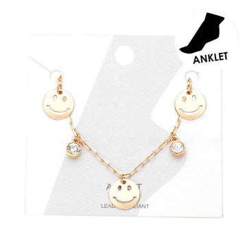 Gold Triple Metal Smile Double Round Stone Station Anklet, Look like the ultimate fashionista with these Anklet! Add something special to your outfit! special It will be your new favorite accessory. Perfect Birthday Gift, Anniversary Gift, Mother's Day Gift, Anniversary Gift, Graduation Gift, Thank you Gift.