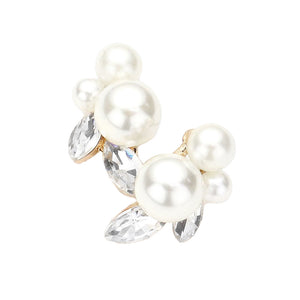 Gold Triple Pearl Accented Stud Earrings, be gorgeous and make an individual statement of fashion with these beautiful stud earrings. It will be your new favorite accessory to enlighten your perfect beauty at any place, anytime. It's perfectly lightweight to wear throughout the whole day. These adorable earrings are bound to cause a smile or two on any special occasion. 