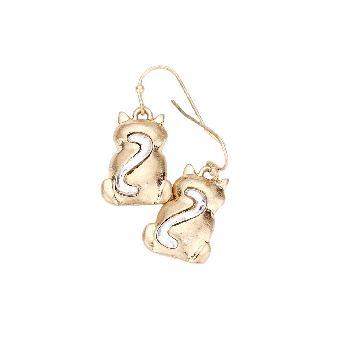 Gold Two Tone Metal Cat Dangle Earrings; get into the Christmas spirit with our gorgeous handcrafted Christmas earrings, they will dangle on your earlobes & bring a smile to those who look at you. Perfect Gift December Birthdays, Christmas, Stocking Stuffers, Secret Santa, BFF, etc 