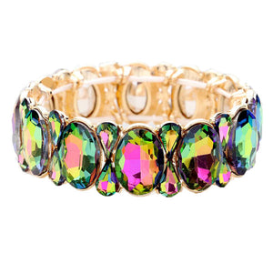 Gold Vitrail Oval Pear Crystal Stretch Evening Bracelet, Get ready with these Magnetic Bracelet, put on a pop of color to complete your ensemble. Perfect for adding just the right amount of shimmer & shine and a touch of class to special events. Perfect Birthday Gift, Anniversary Gift, Mother's Day Gift, Graduation Gift.