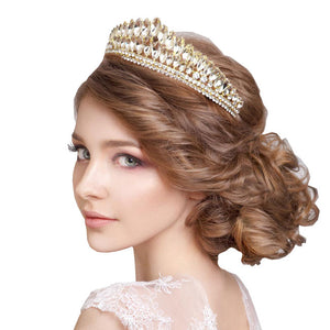 Gold Wedding Oval Crystal Cluster Pageant Queen Tiara. Perfect for adding just the right amount of shimmer & shine, will add a touch of class, beauty and style to your wedding, prom, special events, embellished glass crystal to keep your hair sparkling all day & all night long.
