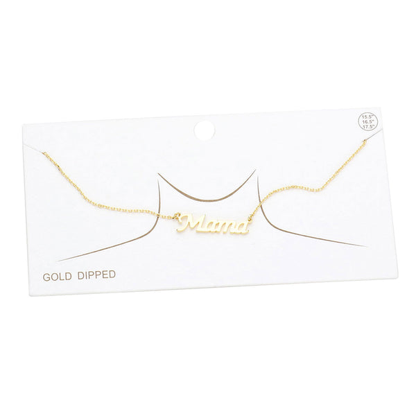 Gold White Gold Dipped Mama Metal Message Pendant Necklace. Make a statement with these Mama message necklaces, very easy to put on, take off and so comfortable for daily wear. Pair these with tee and jeans and you are good to go. It will be your new favorite go-to accessory. Perfect Birthday gift, friendship day, Mother's Day, Graduation Gift.