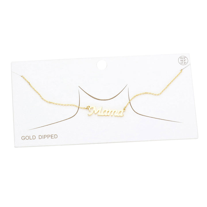 Gold White Gold Dipped Mama Metal Message Pendant Necklace. Make a statement with these Mama message necklaces, very easy to put on, take off and so comfortable for daily wear. Pair these with tee and jeans and you are good to go. It will be your new favorite go-to accessory. Perfect Birthday gift, friendship day, Mother's Day, Graduation Gift.