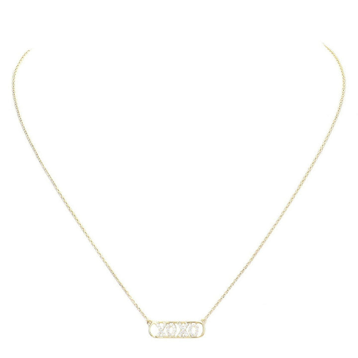 Gold Xoxo Brass Metal Rhinestone Embellished Message Pendant Necklace, Get ready with these Pendant Necklace, put on a pop of color to complete your ensemble. Perfect for adding just the right amount of shimmer & shine and a touch of class to special events. Perfect Birthday Gift, Anniversary Gift, Mother's Day Gift, Valentine's Day Gift.