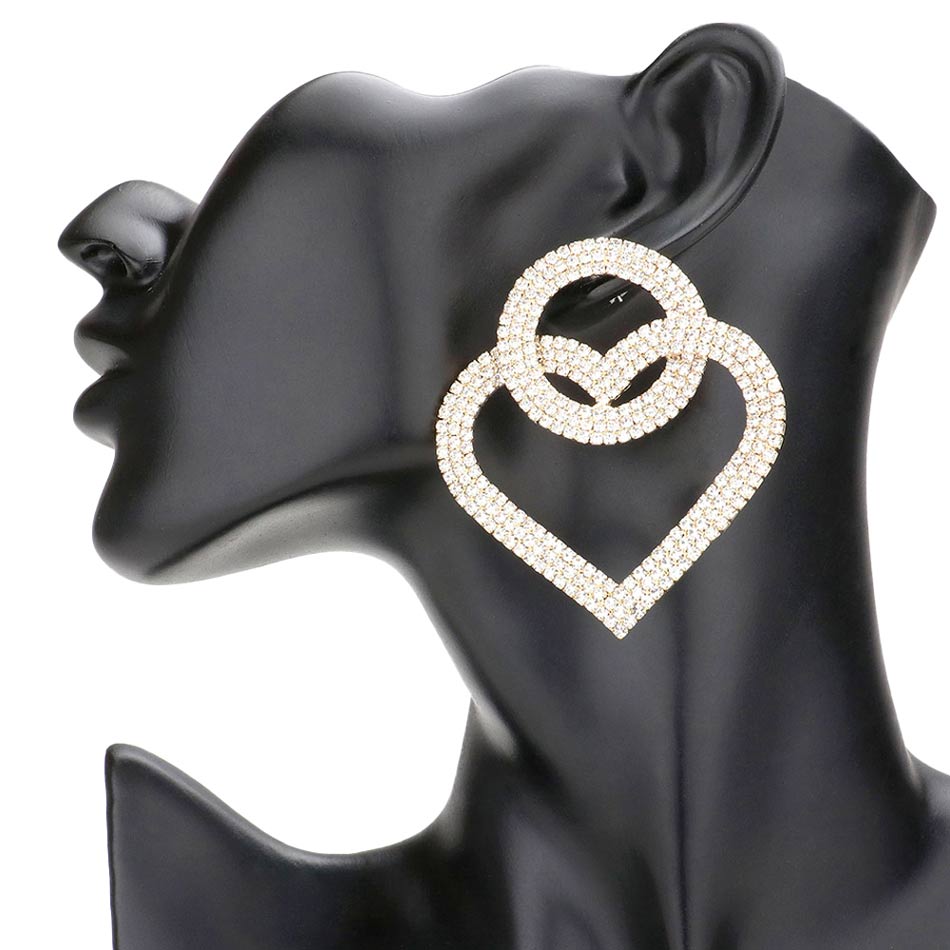 Gold Rhinestone Open Circle Heart Link Evening Earrings, take your love for accessorizing to a new level of affection with the heart link evening earrings. Open circle heart link design and sparkling rhinestones give these stunning earrings an elegant look to make you stand out on any special occasion. 