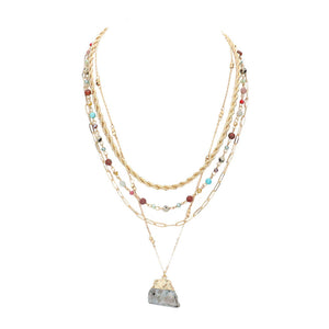 Gray Natural Stone Pendant Triple Layered Necklace, put on a pop of color to complete your ensemble. Perfect for adding just the right amount of shimmer & shine and a touch of class to special events. Perfect Birthday Gift, Anniversary Gift, Mother's Day Gift, Graduation Gift, Prom Jewelry, Thank you Gift.