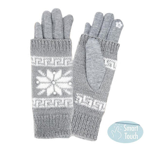 Gray 3 in 1 Knitted Snowflake Pearl Accented Smart Gloves, a pair of gorgeous snowflake themed gloves are practical and fashionable that make you more elegant and charming. They also keep your arms and hands warm enough and save you from the cold weather and chill. It's touchscreen compatible and stretches for a snug fit. Wear with any outfit with a perfect match at any place to add laughter, inspiration & joy to Christmas celebrations.