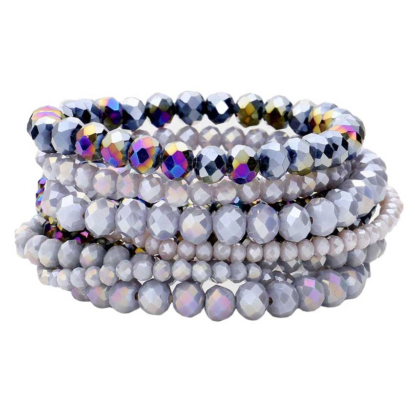 Gray 9PCS Faceted Bead Stretch Bracelets, a timeless treasure, coordinate this 9 pieces Beaded  bracelet with any ensemble from business casual to everyday wear. Beautiful faceted Beads which are a perfect way to add pop of color and accent your style. Adds a touch of nature-inspired beauty to your look. Make your close one feel special by giving this faceted bracelet as a gift and expressing your love for your loved one on special day.