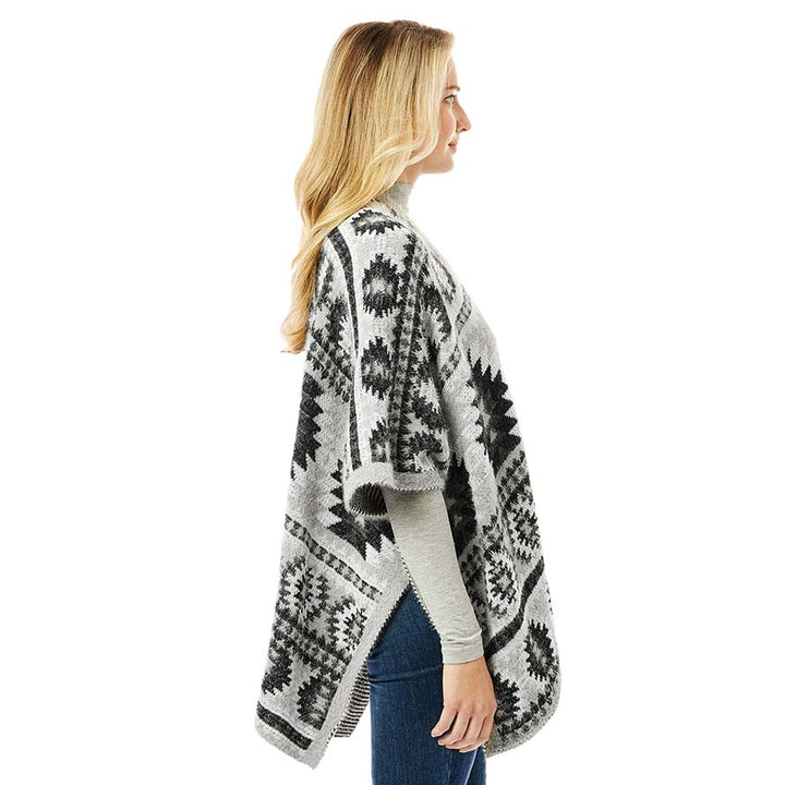 Gray Aztec Pattern Ruana, is perfect wear to keep you warm and toasty on winter and cold days. Its beautiful color variation goes with every outfit and surely makes you stand out from the crowd. It ensures your upper body keeps perfectly toasty when the temperatures drop. It's the timelessly beautiful poncho that feels exceptionally comfortable to wear. It goes with all your winter outfits to give you a unique yet classy outlook. You can throw it on over so many pieces elevating any casual outfit!