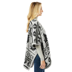 Gray Aztec Pattern Ruana, is perfect wear to keep you warm and toasty on winter and cold days. Its beautiful color variation goes with every outfit and surely makes you stand out from the crowd. It ensures your upper body keeps perfectly toasty when the temperatures drop. It's the timelessly beautiful poncho that feels exceptionally comfortable to wear. It goes with all your winter outfits to give you a unique yet classy outlook. You can throw it on over so many pieces elevating any casual outfit!