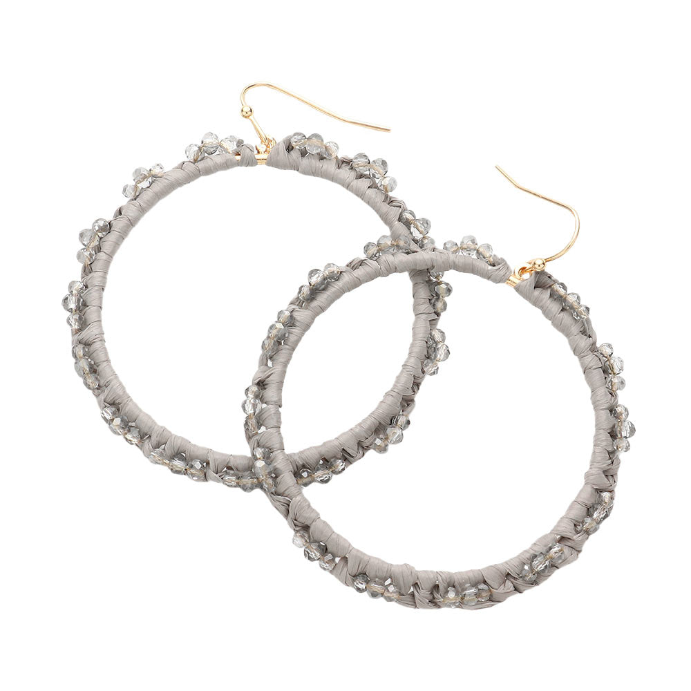 Gray Beaded Pointed Raffia Wrapped Open Circle Dangle Earrings, enhance your attire with these beautiful raffia-wrapped dangle earrings to show off your fun trendsetting style. It can be worn with any daily wear such as shirts, dresses, T-shirts, etc. These raffia open-circle dangle earrings will garner compliments all day long. Whether day or night, on vacation, or on a date, whether you're wearing a dress or a coat, these earrings will make you look more glamorous and beautiful. 