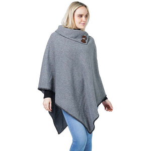 Gray Button Deco Collar Poncho, ensures your upper body stays perfectly toasty when the temperatures drop or on the cold days. A beautiful, fashionable and eye-catcher, will quickly become one of your favorite accessories. Keeps you perfectly warm and goes with all your winter outfits. Timelessly beautiful, gently nestles around the neck and feels exceptionally comfortable to wear. A perfect gift for the persons you care. Happy winter!