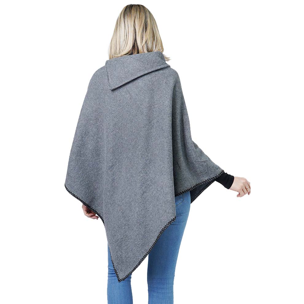 Gray Button Deco Collar Poncho, ensures your upper body stays perfectly toasty when the temperatures drop or on the cold days. A beautiful, fashionable and eye-catcher, will quickly become one of your favorite accessories. Keeps you perfectly warm and goes with all your winter outfits. Timelessly beautiful, gently nestles around the neck and feels exceptionally comfortable to wear. A perfect gift for the persons you care. Happy winter!