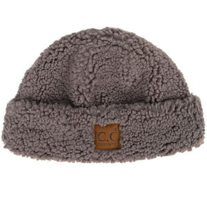Gray C C Sherpa Cuff Beanie Hat with C C Suede Logo, wear this beautiful Beanie Hat while going outdoors and keep yourself warm and stylish with a unique look. The color variation makes the Hat suitable for everyone's choice with different outfits. It feels cozy and a perfect match for any type of outfit. It's a beautiful winter gift accessory for birthdays, Christmas, stocking stuffers, secret Santa, holidays, etc.