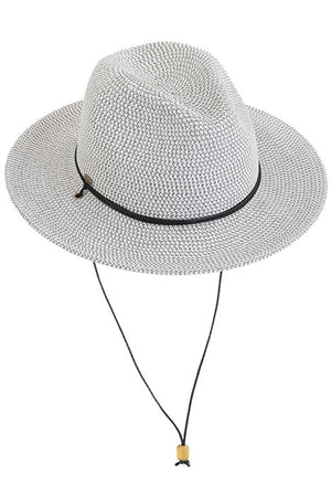 Gray C.C Chin Strap Straw Panama Hat. Keep your styles on even when you are relaxing at the pool or playing at the beach. Large, comfortable, and perfect for keeping the sun off of your face, neck, and shoulders Perfect summer, beach accessory. Ideal for travelers who are on vacation or just spending some time in the great outdoors.