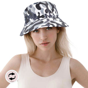 Gray Camouflage Patterned Reversible Bucket Hat, Protect your head from the sun in style with our reversible bucket hat made of breathable material! Camouflage Military Hats for Women Show off your personality and style with the urban style head hat go for recreation or outdoor activities. Match for daily casual clothing such as ,shirt, jeans, sunglasses and so on. Perfect summer, beach accessory. 