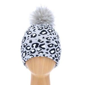 Gray Cheetah Print Double Layered Pom Pom Beanie Hat, Before running out the door into the cool air, you’ll want to reach for this pom pom beanie to keep you incredibly warm. Whenever you wear this beanie hat, you'll look like the ultimate fashionista. Accessorize the fun way with this Cheetah Print pom pom hat, it's the autumnal touch you need to finish your outfit in style.