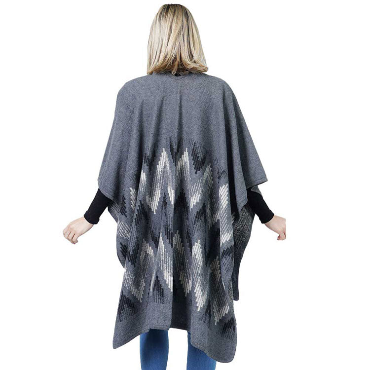 Gray Chevron Pattern Cape, on trend & fabulous, a luxe addition to any weather ensemble. The perfect accessory, luxurious, trendy, super soft chic capelet, keeps you very comfortable. You can throw it on over so many pieces elevating any casual outfit! Perfect Gift for Wife, Mom, Birthday, Holiday, Anniversary, Fun Night Out.