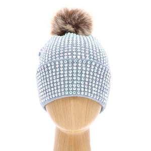 Gray Double Layer Bedazzled Cuffed Pom Pom Beanie Hat, Before running out the door into the cool air, you’ll want to reach for this toasty beanie to keep you incredibly warm. Whenever you wear this beanie hat, you'll look like the ultimate fashionista. Accessorize the fun way with this double layer pom pom hat which gives you the autumnal touch that you need to finish your outfit in style. Perfect Gift for Birthdays, Christmas, holidays, anniversaries, Valentine’s Day, etc.