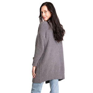 Gray Fall Winter Solid Front Pocket Cardigan, the perfect accessory, luxurious, trendy, super soft chic capelet, keeps you warm and toasty. You can throw it on over so many pieces elevating any casual outfit! Perfect Gift for Wife, Mom, Birthday, Holiday, Christmas, Anniversary, Fun Night Out