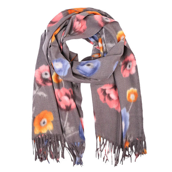 Gray Fall Winter Fashionable Floral Fringe Scarf, on trend & fabulous, a luxe addition to any cold-weather ensemble. Great for daily wear in the cold winter to protect you against chill, classic infinity-style scarf & amps up the glamour with plush material that feels amazing snuggled up against your cheeks.