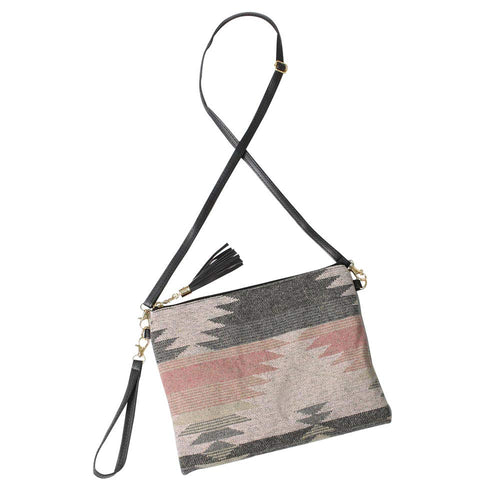 Fashionable Western Patterned Crossbody Clutch Bag - Gray