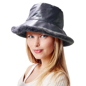 Gray Faux Fur Inside Brim Solid Bucket Hat, This solid Faux Fur bucket hat is nicely designed and a great addition to your attire. Have fun and look stylish anywhere outdoors. Great for covering up when you are having a bad hair day. Perfect for protecting you from the wind, snow & cold at the beach, pool, camping, or any outdoor activities in cold weather. This classic style is lightweight and practical and perfect for all occasions