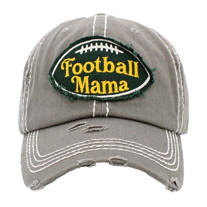 Gray Football Mama Vintage Baseball Cap, show your trendy choice with this beautiful Baseball Cap. Perfect to keep the sun out of your eyes, and to pull your hair back during exercises such as walking, running, biking, hiking, and more! The faded color gives it an awesome vintage look. Soft textured, adjustable back, embroidered message, and distressing contrast stitching baseball cap will become your favorite cap. Have fun with the perfect access