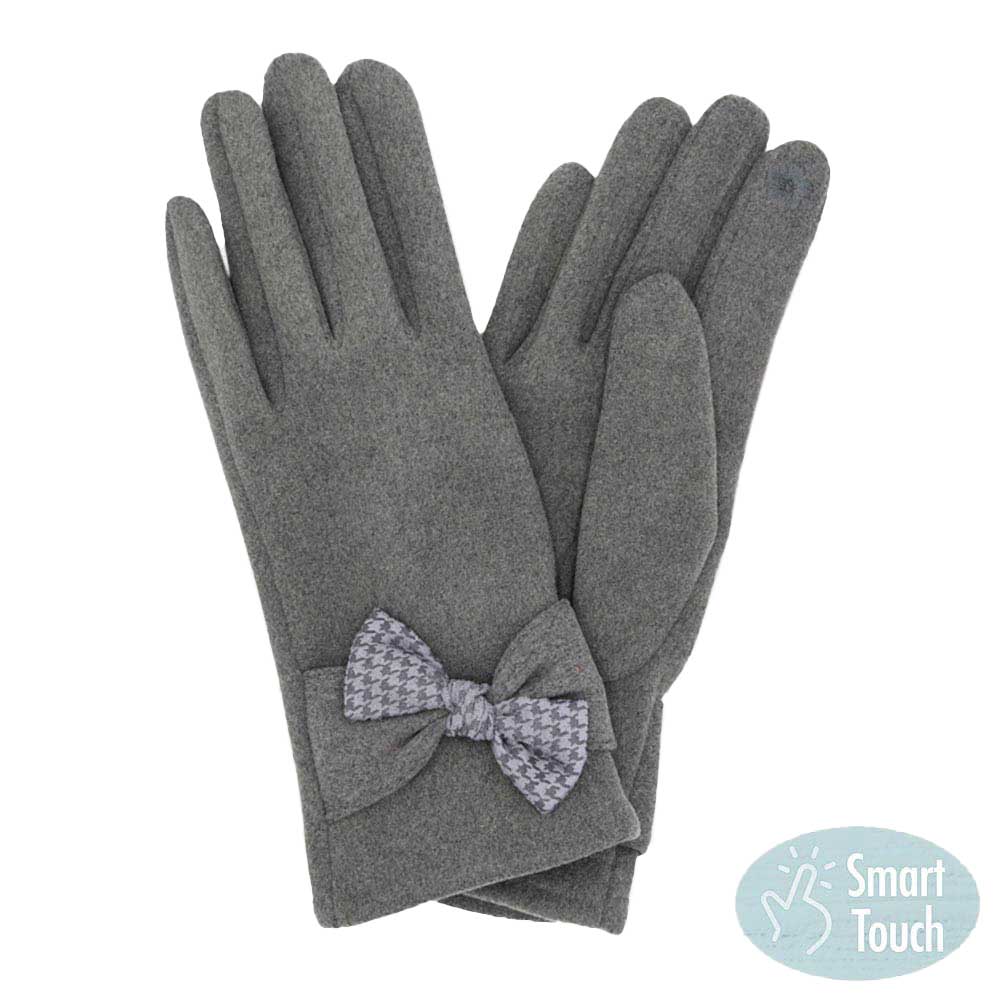 Gray Houndstooth Bow Smart Gloves, Comfy & toasty, classic chic designed with a touchscreen compatible fingertip for extra practicality, ensuring you can answer emails without getting frostbite with cozy-looking are the perfect blend of utility and style.  A fashionable eye catcher bow smart gloves, will quickly become one of your favorite accessories, Awesome winter gift accessory!
