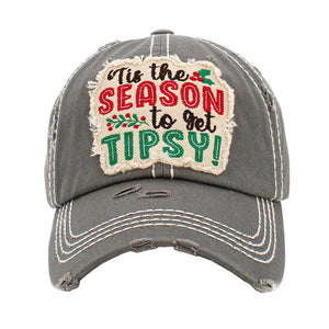 Gray  ITS THE SEASON TO GET TIPSY Message Vintage Baseball Cap, embrace the Christmas spirit with these fun cool vintage festive Baseball Cap. it is an adorable baseball cap that has a vintage look, giving it that lovely appearance. Adjustable snapback closure tab with a mesh back and a pre-curved bill. No matter where you go on the beach or summer and Fall party it will keep you cool and comfortable. Suitable this baseball cap during all your outdoor activities like sports and camping!